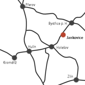 Mapa (Přerov, Chropyně, Holešov, Bystřice, Kroměříž, Hulín, Zlín, Fryšták)